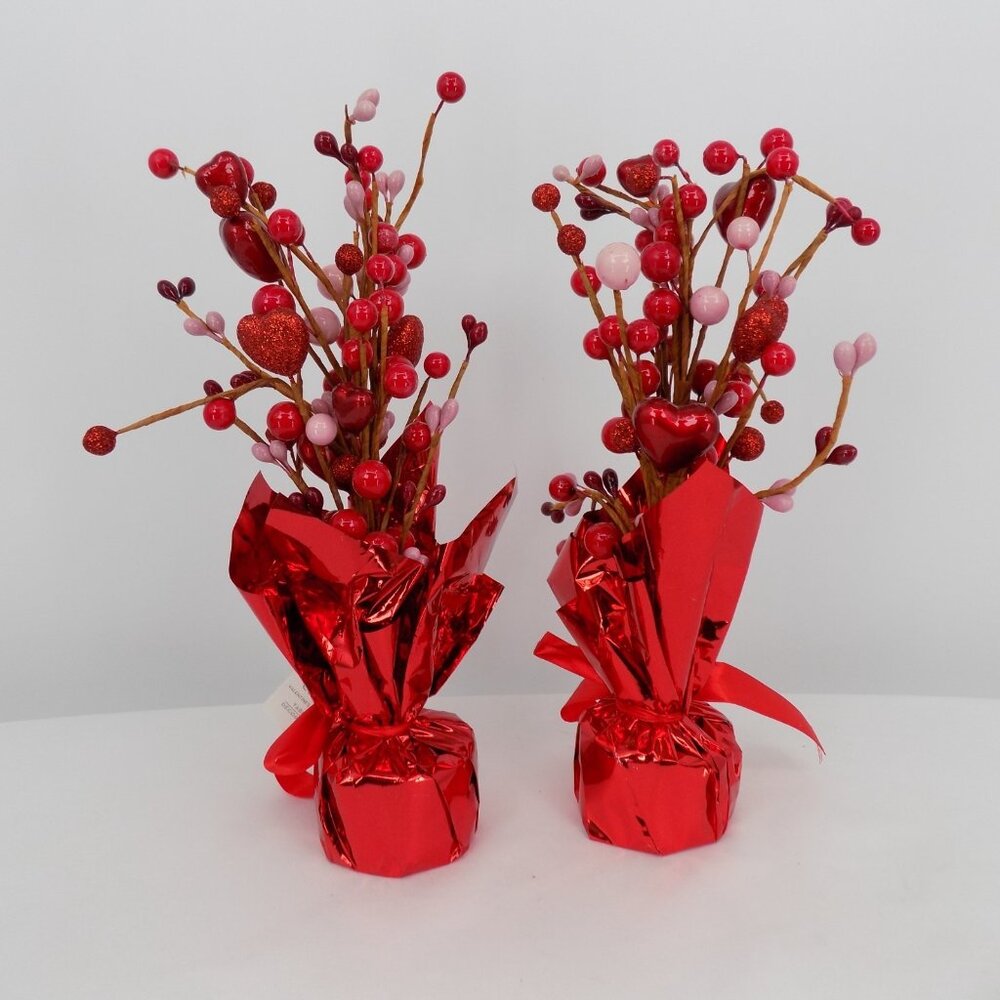 2 Valentines Day Berry Heart Table Tree Red Love Tabletop Decor Celebrate It New